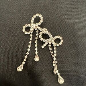 Elegant Silver Bow Drop Earrings